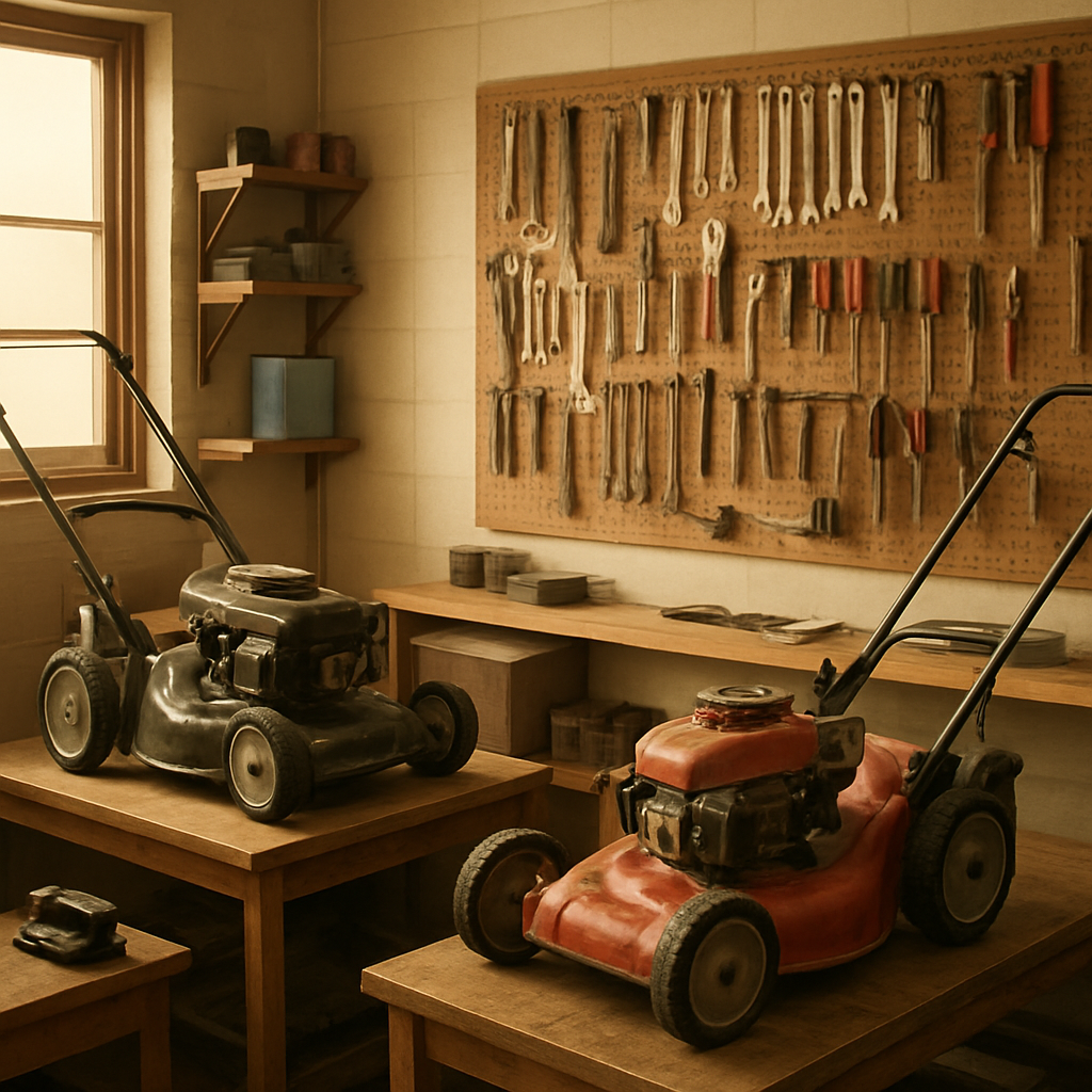 Interior of Carter's Small Engine Repairs workshop in Minyip